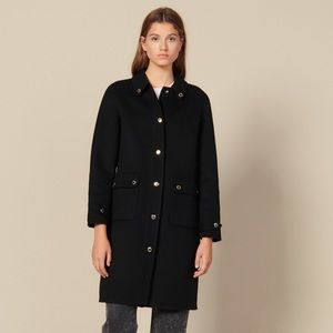 Sandro Wool Coat with Gold Tone Press Studs